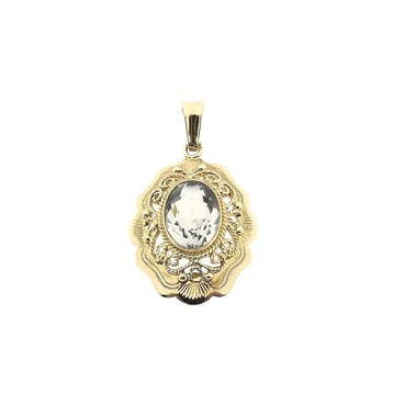 Vintage gouden hanger met bergkristal (Hanger of bedel), Ophalen of Verzenden, Gebruikt, Goud, Overige merken
