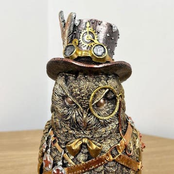 sculptuur, Steampunk Owl Ornament – Victorian Gentleman Bird