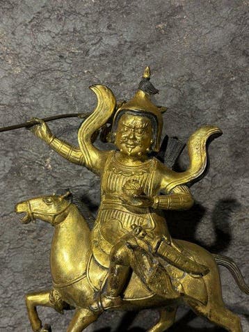 Chinees-Tibetaanse Godheid te paard - Verguld brons - Azië
