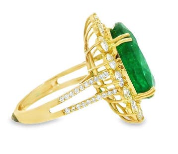 Bague - 14 carats Or jaune - 11.98ct. tw. Émeraude - Diamant, Nieuw