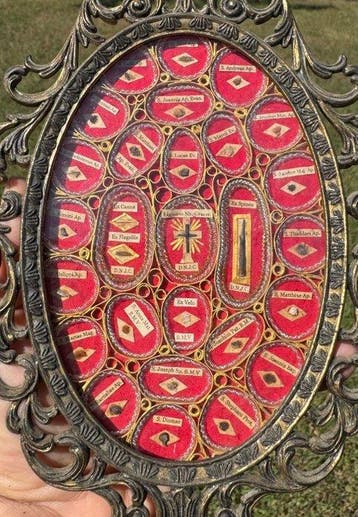 Reliekhouder - Verguld metaal, Glas, Textiel - 1850-1900 -