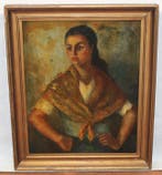 École espagnole (XX) - Retrato femenino, Antiquités & Art