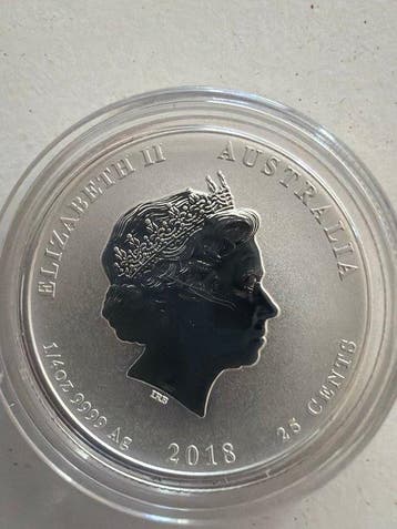 Australië. 25 cent 2018 Year Of The Dog, Colorized, 1/4 Oz