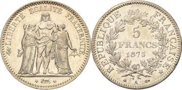 5 Francs 1875, Frankreich Dritte Republik 1870-1940, Verzenden, België