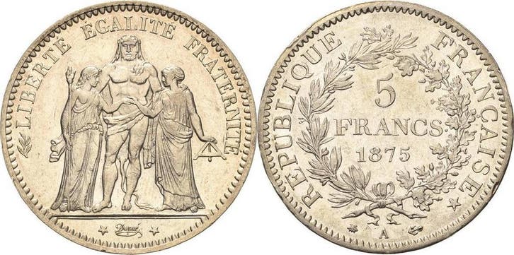 5 Francs 1875, Frankreich Dritte Republik 1870-1940, Postzegels en Munten, Munten | Europa | Niet-Euromunten, België, Verzenden