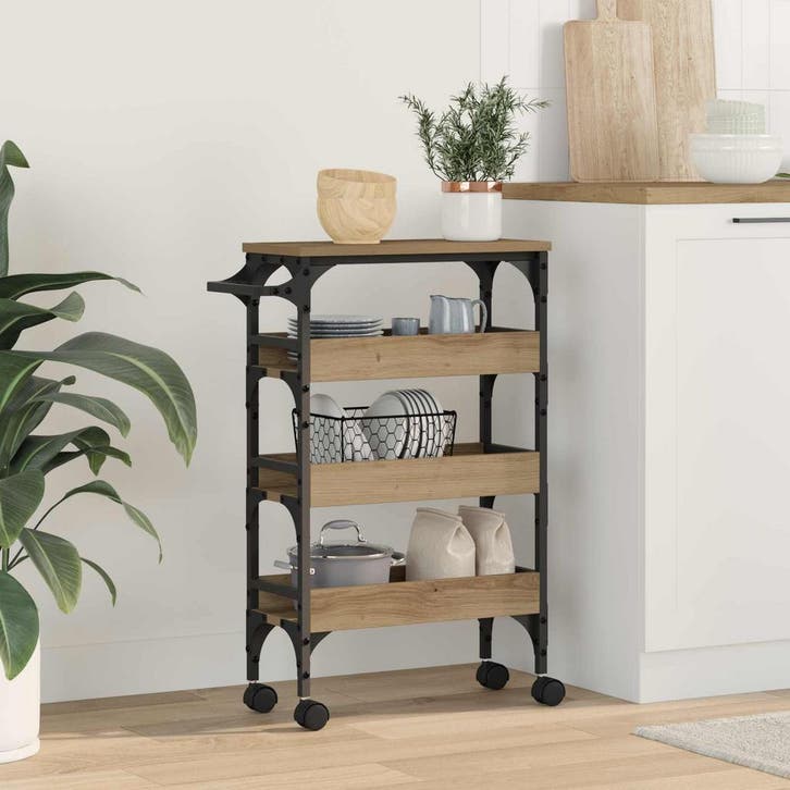 vidaXL Keuken Trolley Artisan Eiken Bewerkt hout, Huis en Inrichting, Overige Huis en Inrichting, Nieuw, Verzenden
