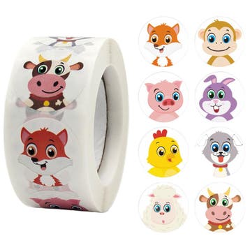 500 Stickers Op Rol - 2.5cm - Boerderij Dieren -, Verzenden, Nieuw