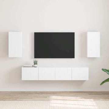 vidaXL TV Wandkast 2 st Wit Bewerkt hout, Huis en Inrichting, Kasten |Televisiemeubels, Verzenden, Nieuw