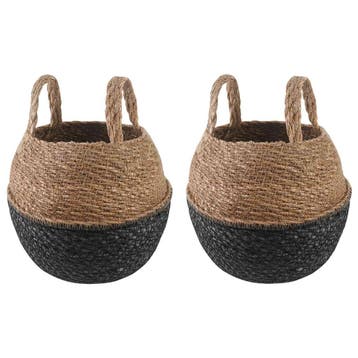 vidaXL Plantenpot met handvatten 2 st Zwart Ø 22 x 20 cm, Verzenden
