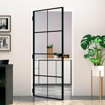vidaXL Binnendeur 93x201,5 cm gehard glas en aluminium smal, Doe-het-zelf en Bouw, Deuren en Vliegenramen, Verzenden