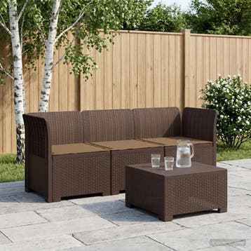 vidaXL 3-Zits Tu bank met Kussens Rattan Look PP Bruin, Verzenden