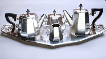 Art Déco - Koffie- en theeservies (5) - Verzilverd, Antiek en Kunst