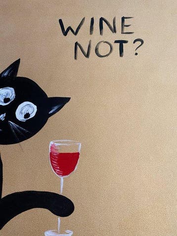 Tetiana Zaitseva - Acrylic Painting XL Wine not? Cat no