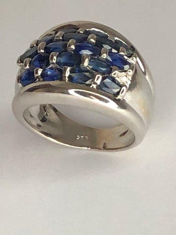Ring - 14 karaat Witgoud - 3.00ct. tw. Saffier, Nieuw