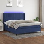 vidaXL Boxspring met matras en LED stof blauw 160x200 cm, Verzenden