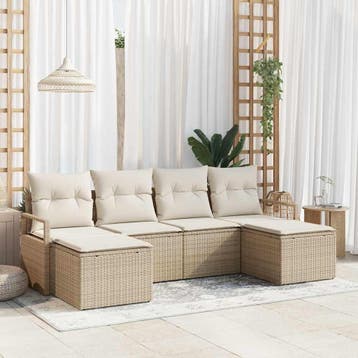 vidaXL Bankstel 6 st Beige poly rattan, Verzenden, Nieuw