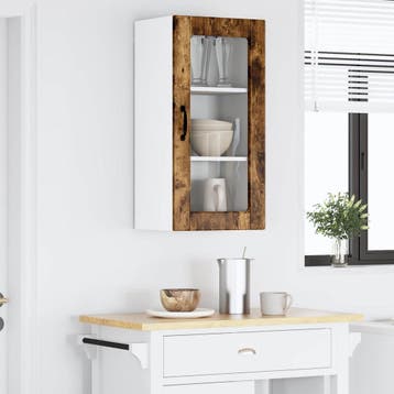 vidaXL Wandglas Kasten LUCCA 2 st Gerookt eiken Bewerkt hout, Verzenden