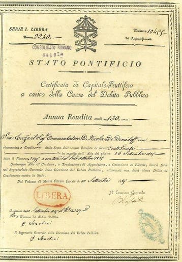 Italië. - 130 Scudo Stato Pontificio – Certificato di