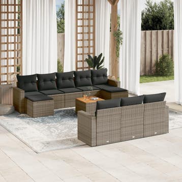 vidaXL 11-delige Loungeset met kussens poly rattan grijs, Verzenden, Nieuw