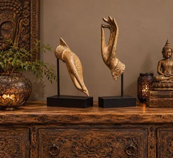Statue, Set Buddha Mudra handen - 27 cm - Bronze, Bois