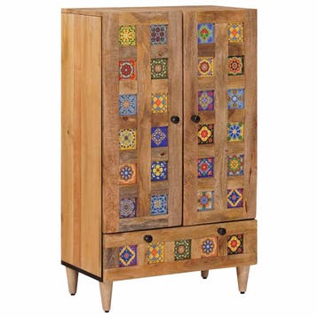 vidaXL Highboard Naturel 60 x 33,5 x 100 cm Massief Mango, Verzenden