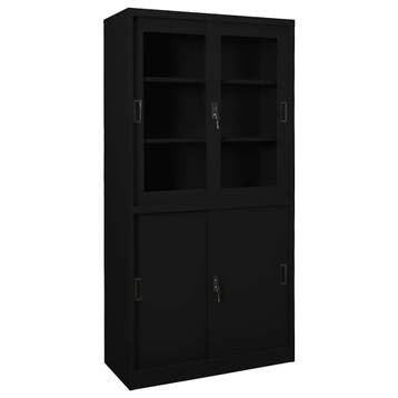 vidaXL Kantoorkast met schuifdeuren 90x40x180 cm staal zwart, Verzenden, Nieuw