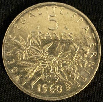 Frankrijk. 5 Francs 1960/1963 Semeuse (lot de 10 monnaies en, Postzegels en Munten