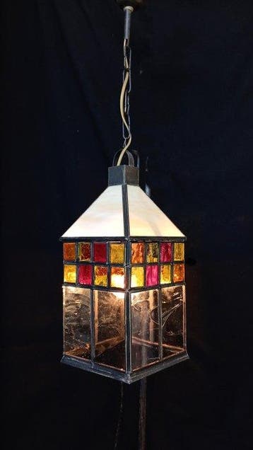 Plafondlamp - Glas-in-lood - Ambachtelijk glas-in-lood, Antiek en Kunst
