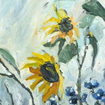 Irina Anis - Sunflowers on a Gray Background, Antiek en Kunst