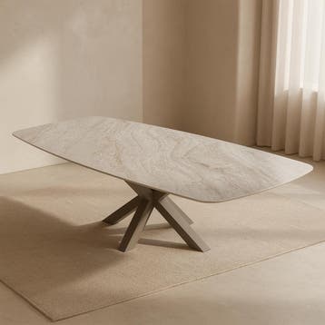 Quartz Travertino eettafel met matrix poot 220x90, Nieuw