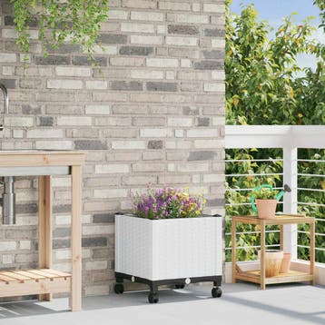 vidaXL Tuin planter met wielen Wit 40 x 40 x 48 cm PP, Verzenden, Nieuw