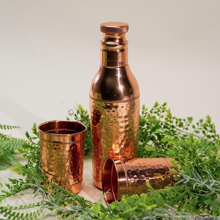 Puur koperen set van klassieke fles (750 ml) met 2 bekers, Sport en Fitness, Gezondheidsproducten en Wellness, Ophalen of Verzenden