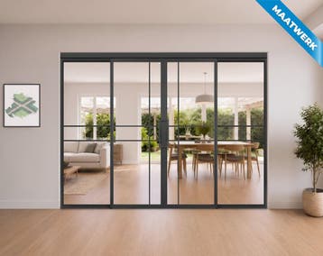 Dubbele stalen Schuifdeuren met koofsysteem en glaspanelen Z, Nieuw, Metaal, Inclusief glas