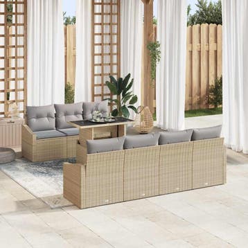 vidaXL Tuinbank Set 8 st Beige poly rattan, Verzenden