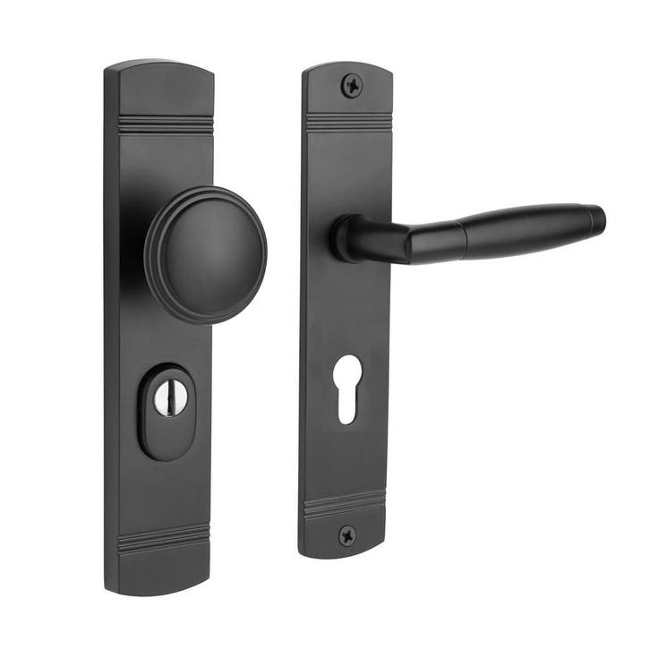 Retro buitendeurbeslag knop/klink PC72 in mat zwart met k..., Doe-het-zelf en Bouw, Hang- en Sluitwerk, Klink of Kruk, Nieuw, Koper of Messing