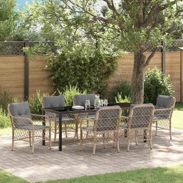 vidaXL Tuin Eettafel Set 7 st Beige poly rattan, Tuin en Terras, Verzenden, Nieuw