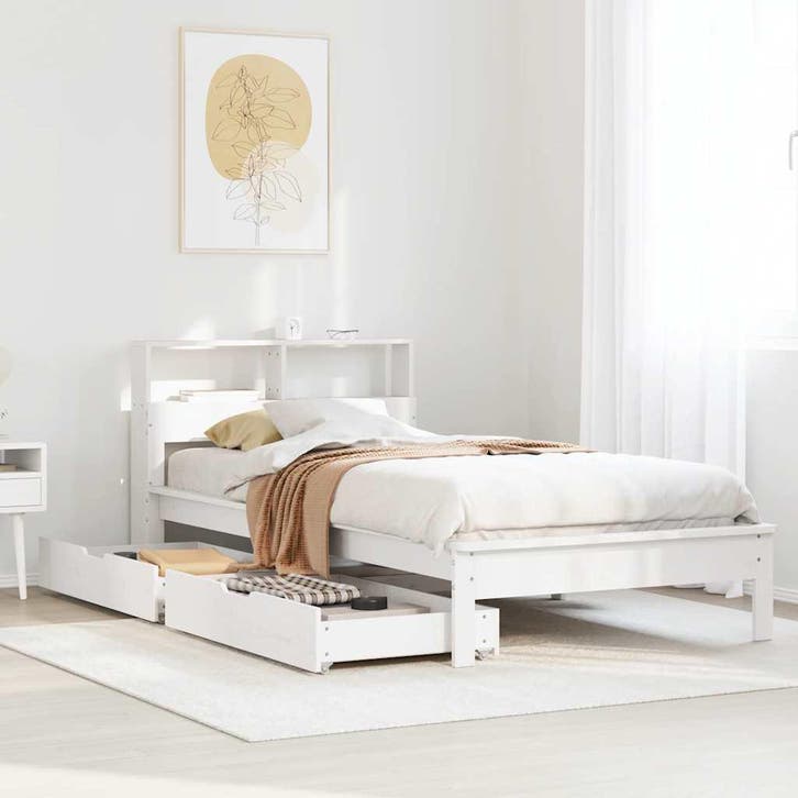 vidaXL Bed met boekenkast zonder matras grenenhout wit, Huis en Inrichting, Slaapkamer | Bedden, Nieuw, Verzenden