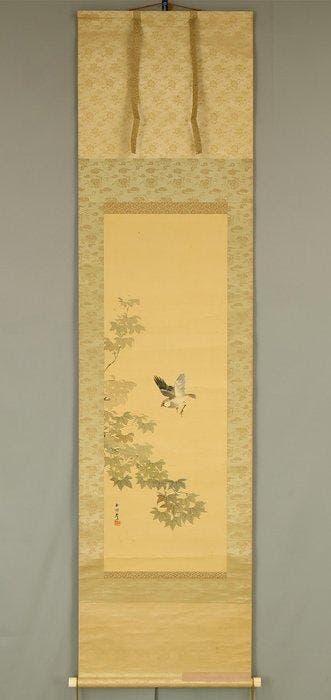 Bird and Maple Tree - with signature Gyokuden  and seal