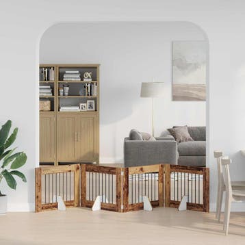 vidaXL Opvouwbaar hondenhekje met standaards 4 st Oud hout, Verzenden, Nieuw
