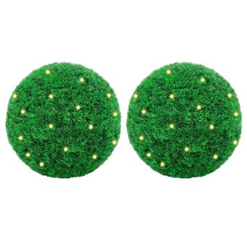 vidaXL Kunstbuxusballen met LED-verlichting 2 st 45 cm groen, Verzenden