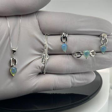 Argent - Ensemble de bijoux 3 pièces - Opale naturelle