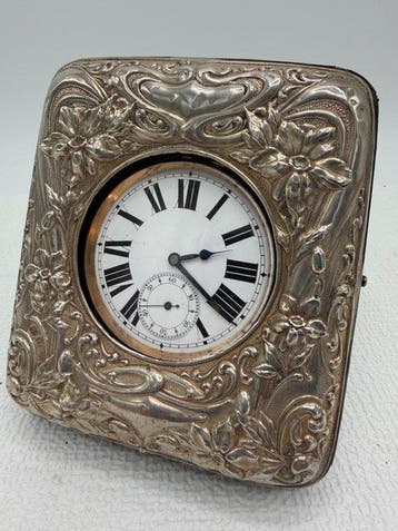 Bureauklok - Art Nouveau - .925 zilver - 1850-1900