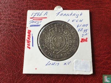 Frankrijk 1 écu 1726 (A), Verzenden, Frankrijk, Losse munt, Goud