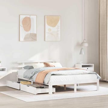 vidaXL Bedframe met lades massief grenenhout wit 140x200 cm, Huis en Inrichting, Slaapkamer | Bedden, Verzenden, Nieuw
