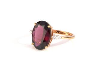 Ring - 18 karaat Geel goud - 4.56ct. tw. Rhodoliet - Diamant