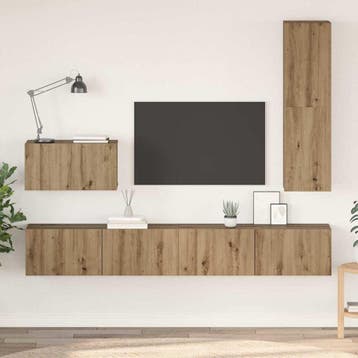vidaXL Wand TV Kast 4 st Artisan Eiken Bewerkt hout, Verzenden, Nieuw