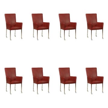 Set van 8 Leren eetkamerstoelen Deal met armleuning -, Ophalen of Verzenden, Nieuw, Leer, Eén
