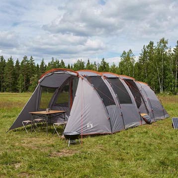 vidaXL Tunneltent 675 x 392 x 210 cm Grijs en Oranje, Verzenden, Nieuw