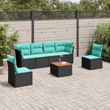 vidaXL 7-delige Loungeset met kussens poly rattan zwart, Verzenden, Nieuw, Loungeset