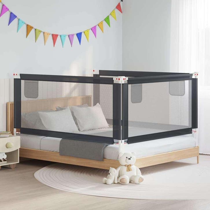 vidaXL Bedhekje peuter 180x25 cm stof donkergrijs, Enfants & Bébés, Barrières, Envoi